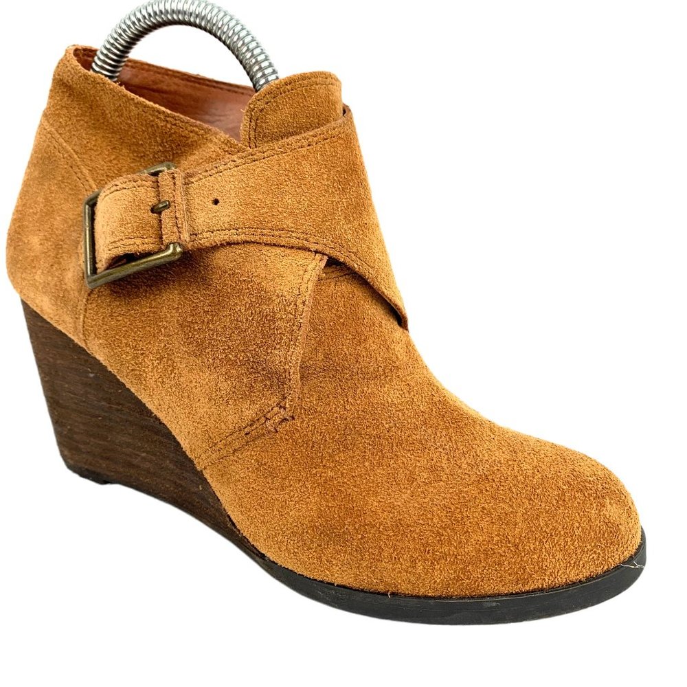 LUCKY BRAND Sumarah Cognac Brown Suede Wedge‎ Bootie